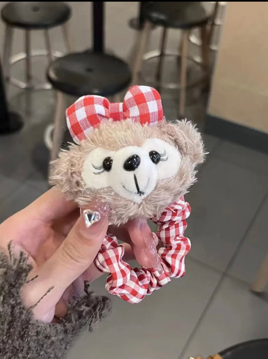 Mimmy – Cute Retro Plaid Hair Tie with Soft Duffy Bear Head