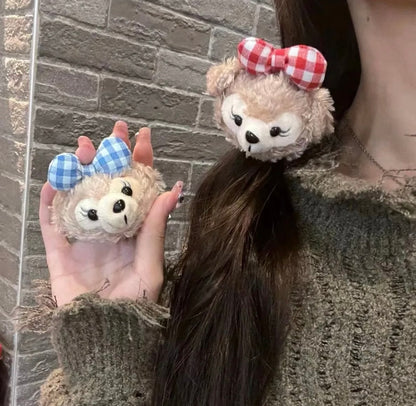 Mimmy – Cute Retro Plaid Hair Tie with Soft Duffy Bear Head