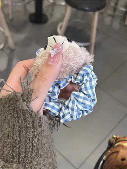 Mimmy – Cute Retro Plaid Hair Tie with Soft Duffy Bear Head