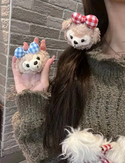Mimmy – Cute Retro Plaid Hair Tie with Soft Duffy Bear Head